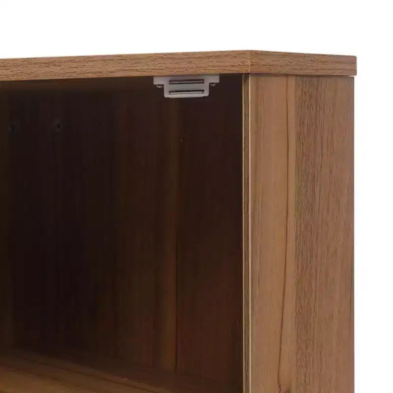 Meuble d'angle en noyer avec porte en rotin, meuble de rangement autoportant pour le salon et les petits espaces