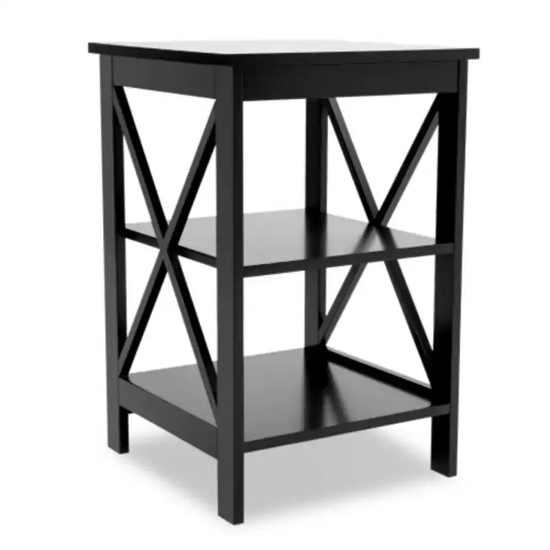 Petite table d'appoint noire en MDF avec pieds en croix, 61 cm H x 40 cm L