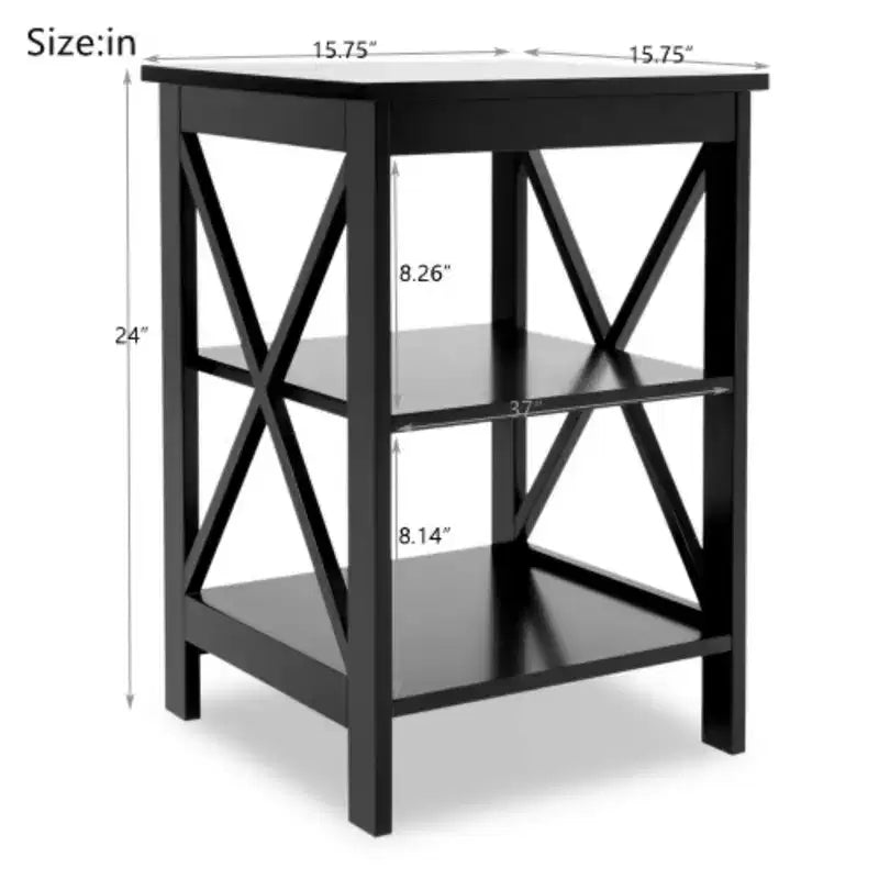 Petite table d'appoint noire en MDF avec pieds en croix, 61 cm H x 40 cm L