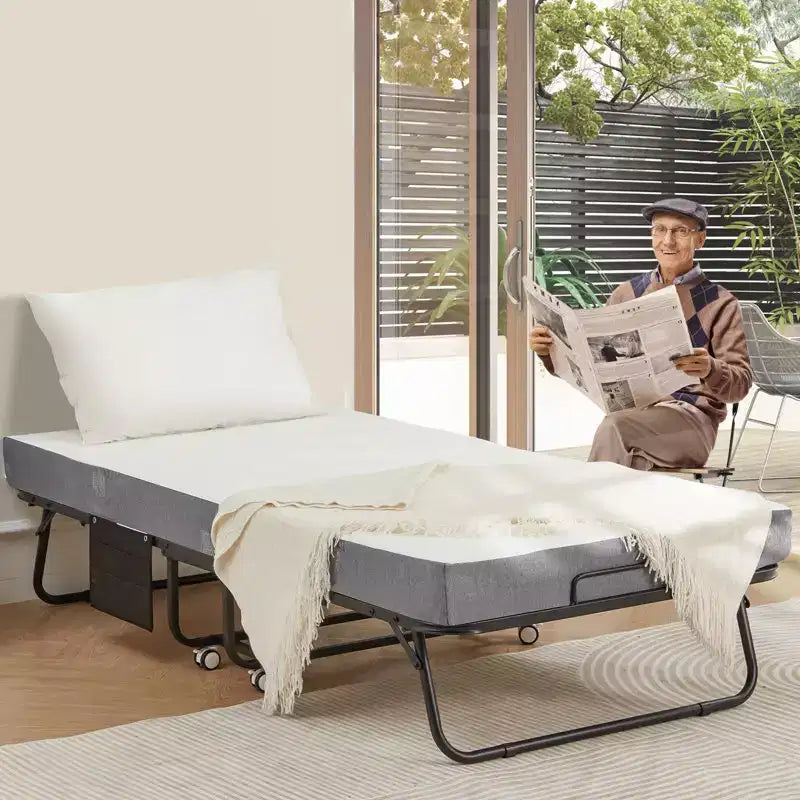 Lit pliant 96 cm avec matelas inclus, lit de jour pour invités