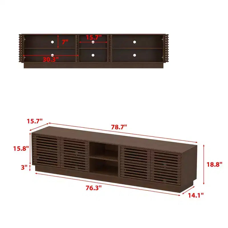 Meuble TV avec portes à persiennes brun rustique et grand espace de rangement