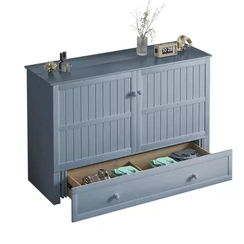 Armoire lit escamotable Queen Size avec port de charge USB, tiroir de rangement et matelas