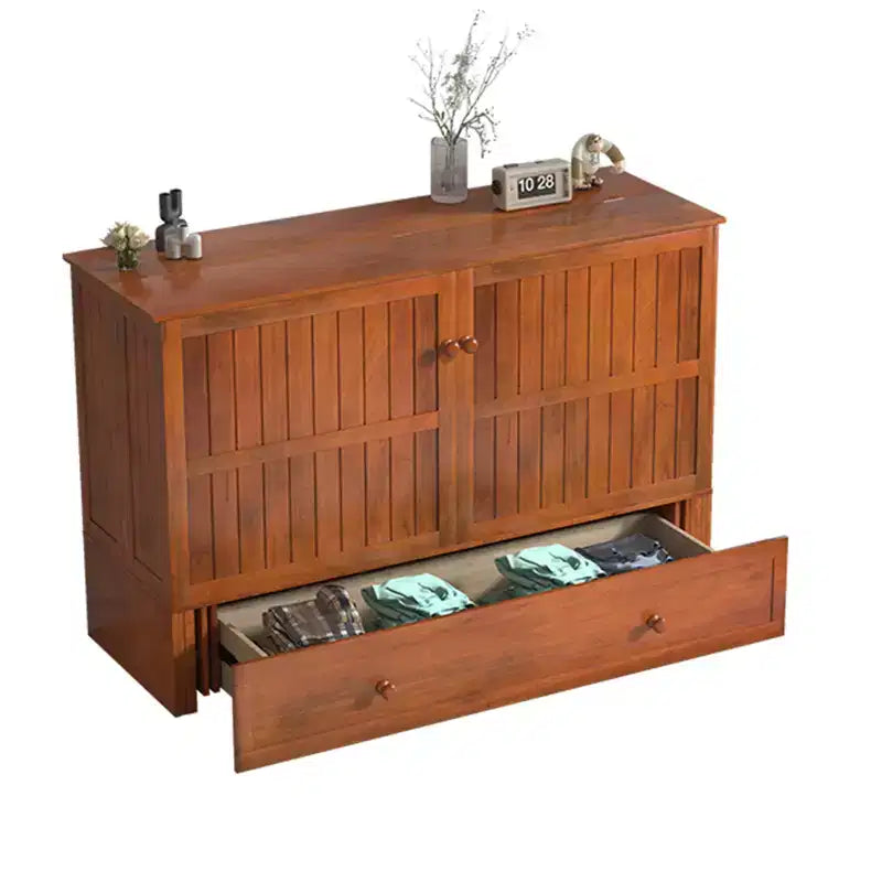 Armoire lit escamotable Queen Size avec port de charge USB, tiroir de rangement et matelas