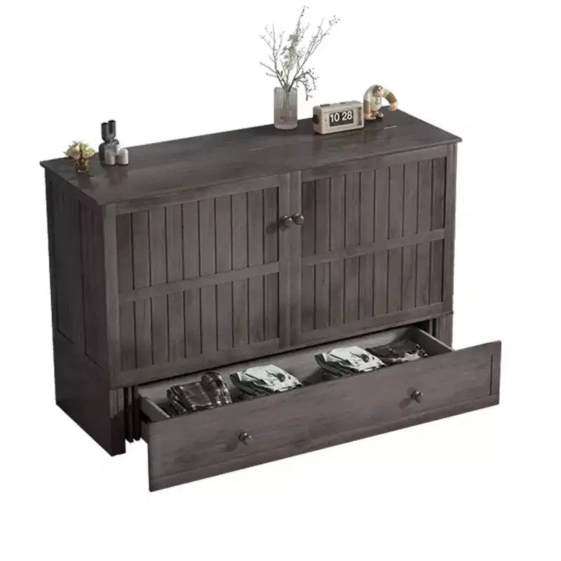 Armoire lit escamotable Queen Size avec port de charge USB, tiroir de rangement et matelas
