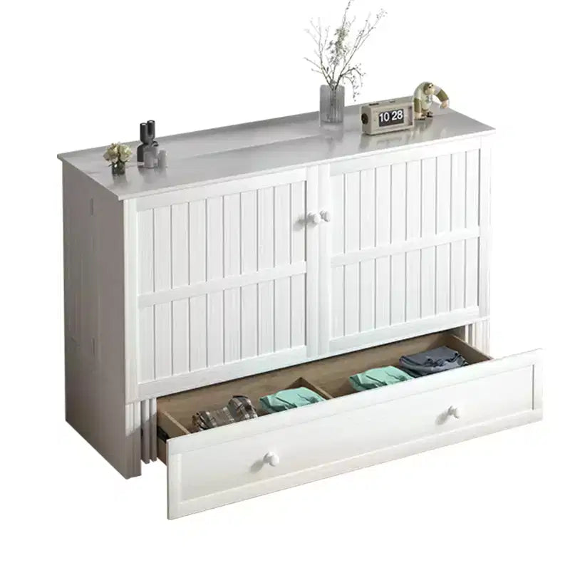 Armoire lit escamotable Queen Size avec port de charge USB, tiroir de rangement et matelas
