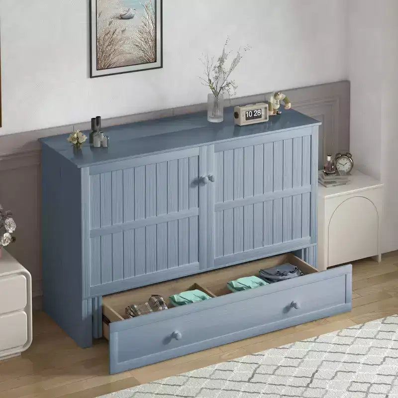 Armoire lit escamotable Queen Size avec port de charge USB, tiroir de rangement et matelas