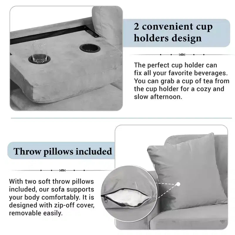 Canapé d'angle moderne en L de 267 cm avec pouf de rangement et 2 oreillers