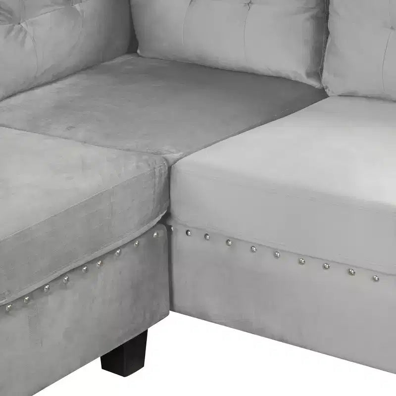 Canapé d'angle moderne en L de 267 cm avec pouf de rangement et 2 oreillers