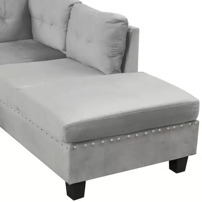 Canapé d'angle moderne en L de 267 cm avec pouf de rangement et 2 oreillers