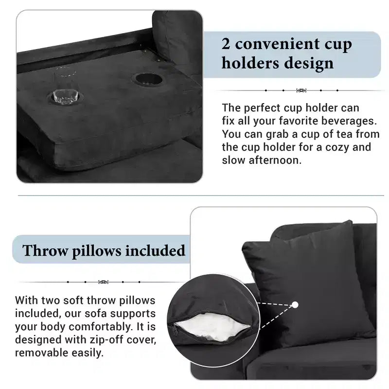 Canapé d'angle moderne en L de 267 cm avec pouf de rangement et 2 oreillers