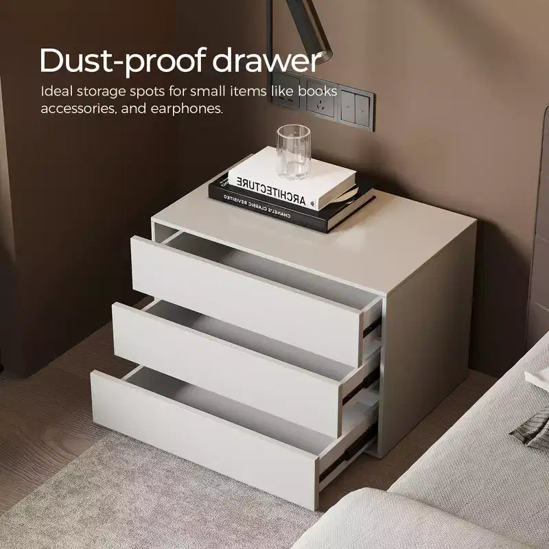 Modern 3-Drawer Bedside Table, 31.4 Inch Storage Cabinet for Bedroom & Living Room