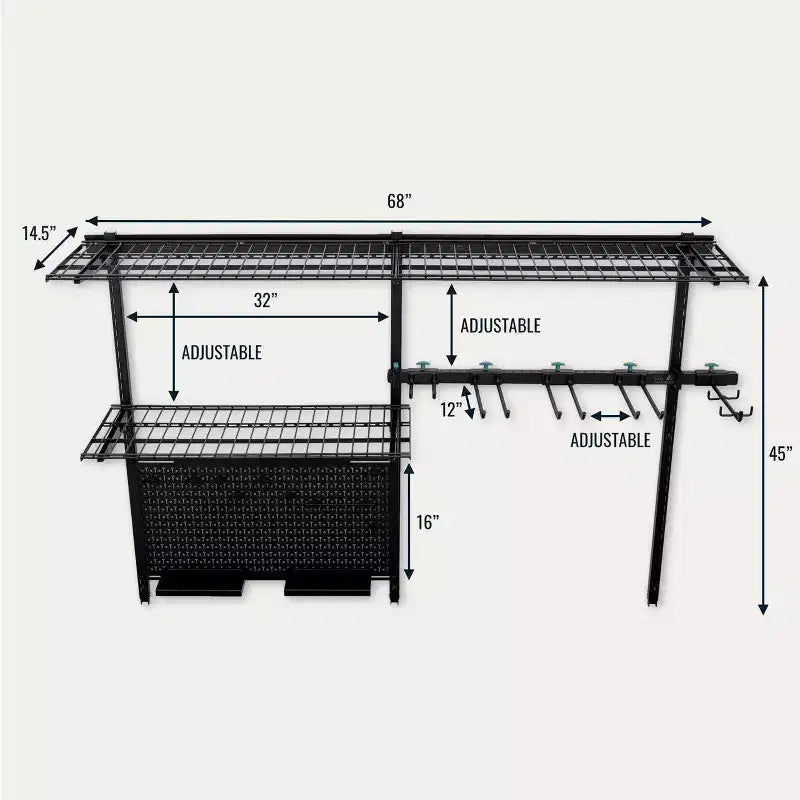 Système de rangement mural réglable | Supporte 227 kg | Organisateur de garage et d'atelier
