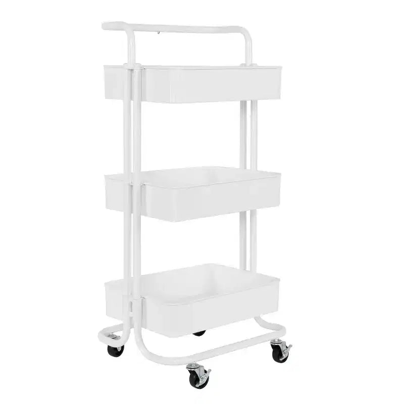 Chariot de rangement à roulettes en métal à 3 bacs avec poignée