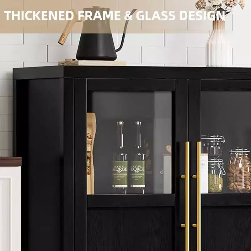 Grand buffet-bahut de 55" avec 4 portes vitrées et étagères, table de rangement de style ferme moderne pour cuisine, salle à manger, salon, couloir