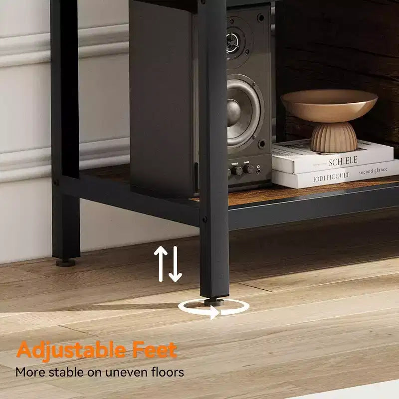 Meuble TV en bois de 58 pouces pour téléviseurs de 65 pouces, meuble de divertissement avec 2 armoires et étagères ouvertes, console multimédia de rangement pour salon