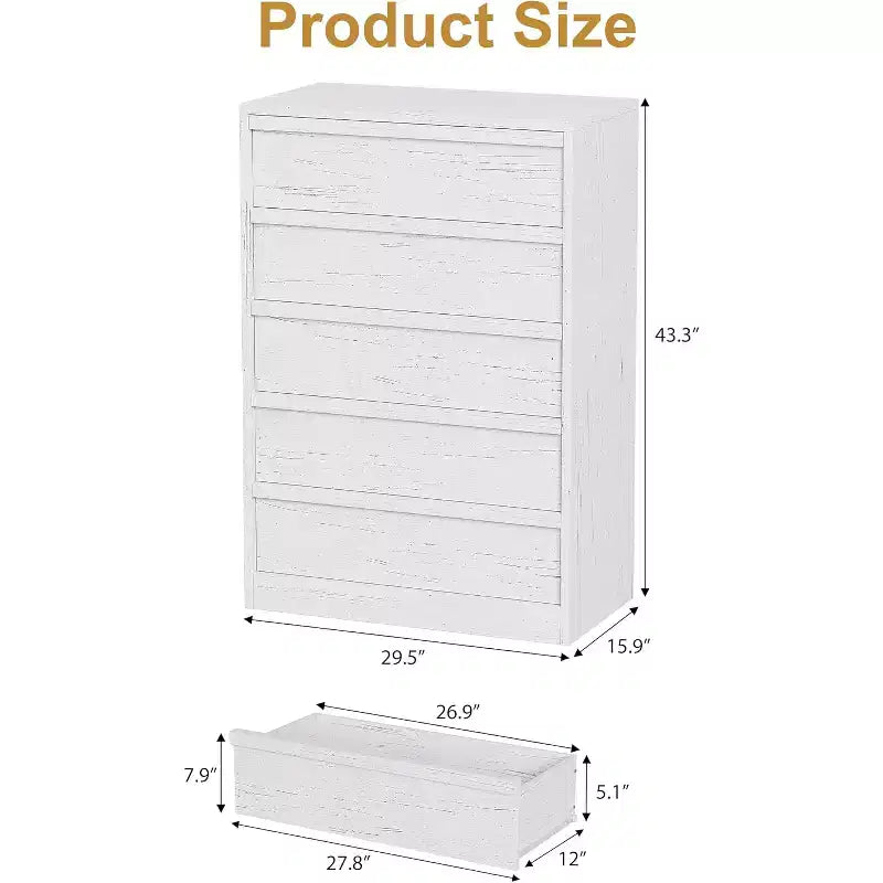 Commode en bois à 5 tiroirs avec grand rangement pour Chambre, Salon et Chambre de bébé