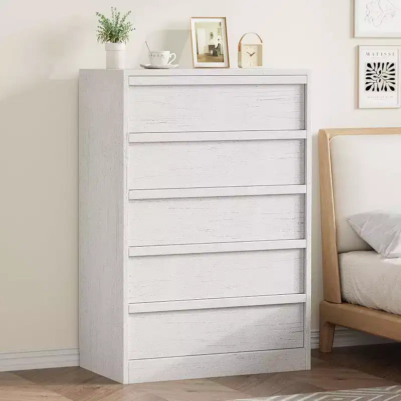 Commode en bois à 5 tiroirs avec grand rangement pour Chambre, Salon et Chambre de bébé
