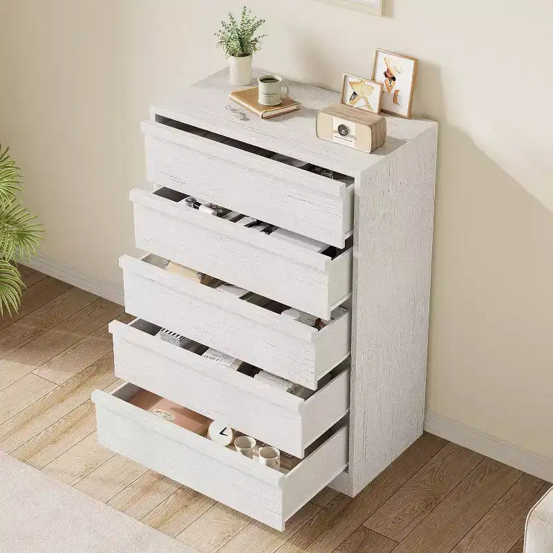 Commode en bois à 5 tiroirs avec grand rangement pour Chambre, Salon et Chambre de bébé