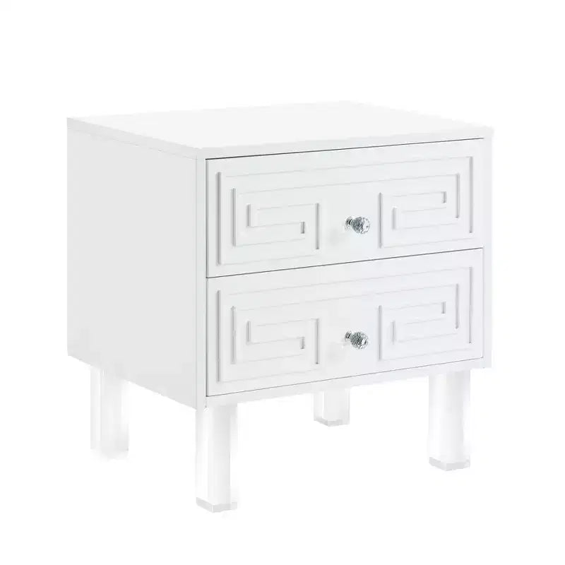 24 And Clear Wood And Acrylic End Table With Two Drawers