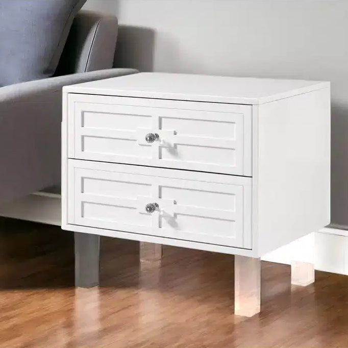 Table d'appoint de 24 po en bois clair et acrylique avec deux tiroirs