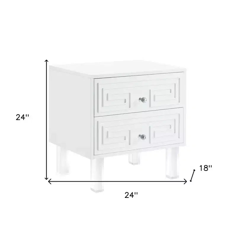 Table d'appoint de 24 po en bois clair et acrylique avec deux tiroirs