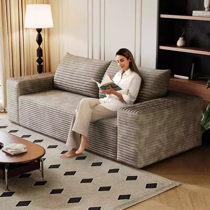Canapé Loveseat 2 places en velours côtelé, 160 cm, profondeur d'assise, aucun assemblage requis, couleur camel