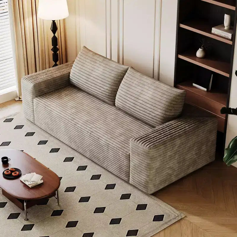 Canapé Loveseat 2 places en velours côtelé, 160 cm, profondeur d'assise, aucun assemblage requis, couleur camel