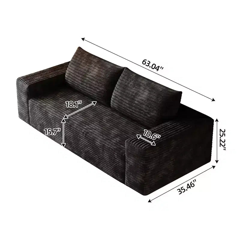 Canapé Loveseat 2 places en velours côtelé, 160 cm, profondeur d'assise, aucun assemblage requis, couleur camel