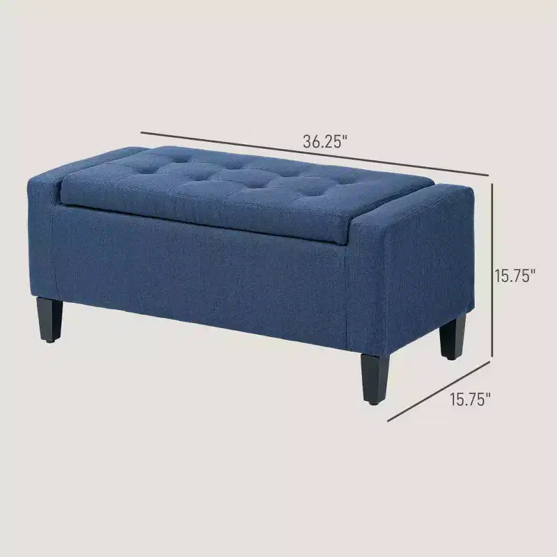 Banc ottoman de rangement capitonné en lin avec plateau relevable pour salon ou chambre, bleu foncé