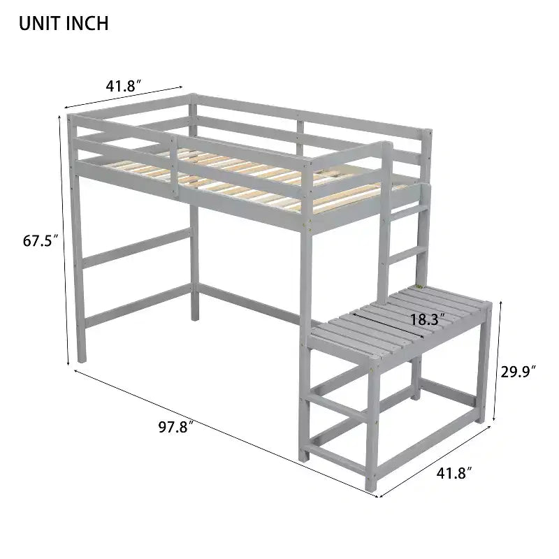 Lit mezzanine superposé avec échelle et plateforme, gris