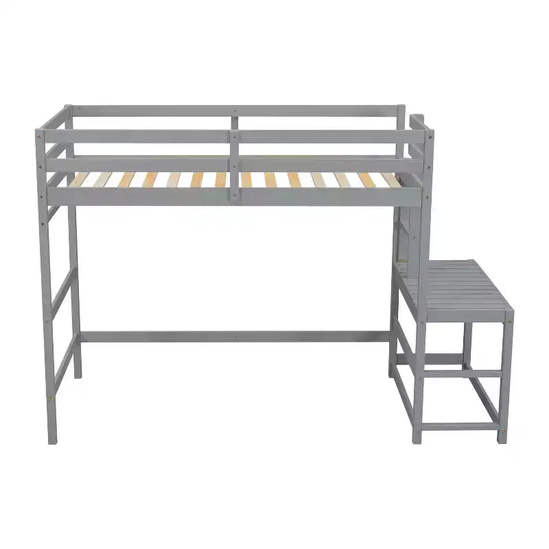 Lit mezzanine superposé avec échelle et plateforme, gris