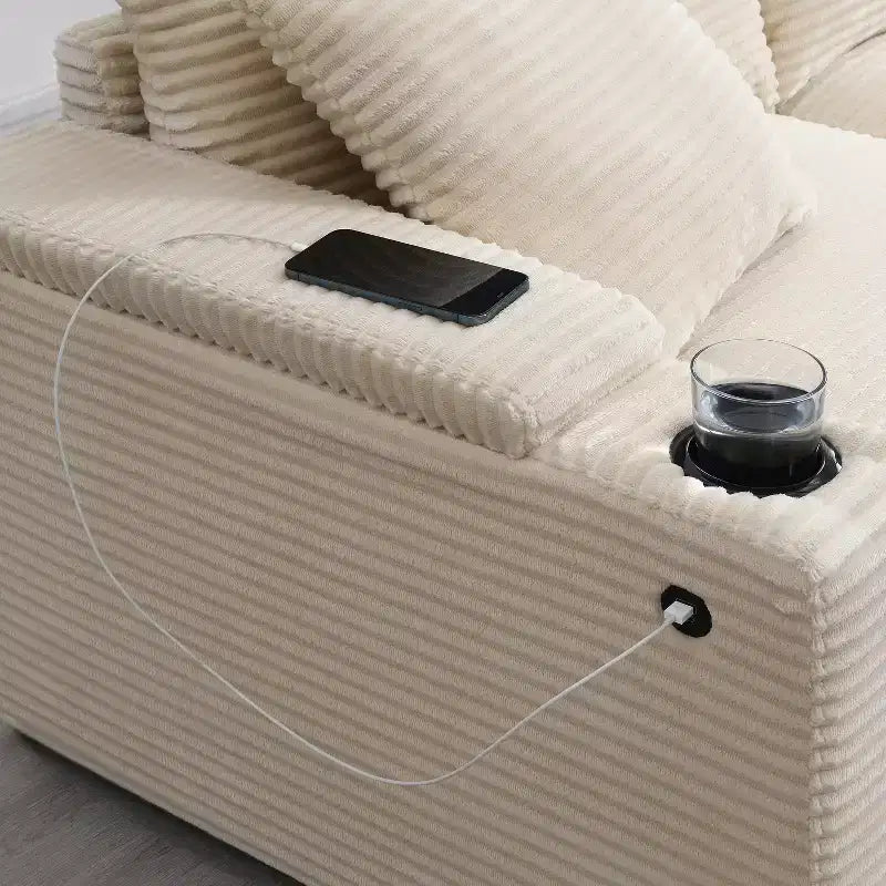 Canapé d'angle modulable surdimensionné avec rangement dans l'accoudoir et chargeur USB