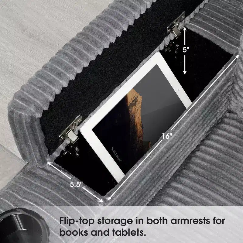 Canapé d'angle modulable surdimensionné avec rangement dans l'accoudoir et chargeur USB