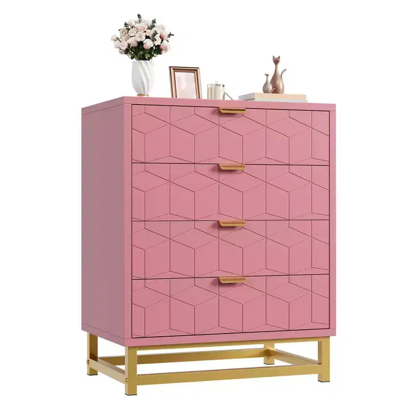 Table de chevet moderne avec 4 tiroirs, table d'appoint en bois avec pieds en métal, bout de canapé pour petit espace, commode à 4 tiroirs pour chambre à coucher
