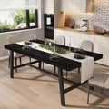 Industrial Style Dining Table for 6-8, 70.87 Long Wooden Kitchen Table with Durable Metal Frame, Black Finish, For Dining Room or Kitchen