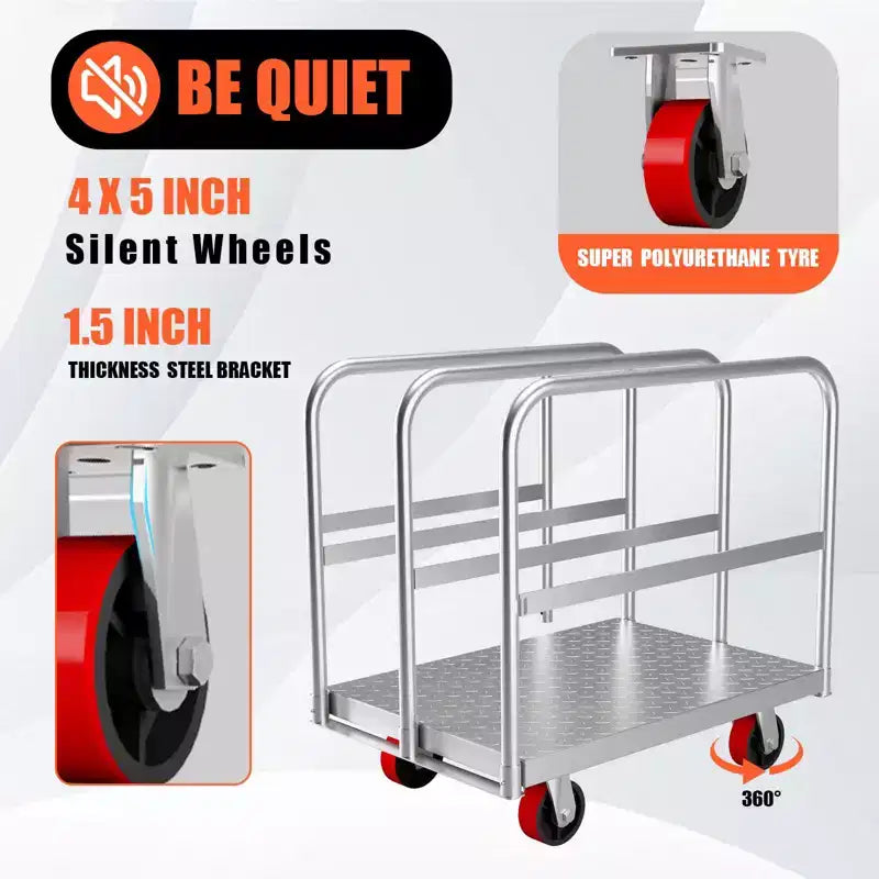 Chariot de transport, chariot en acier – Capacité de 907 kg, diable à plateau robuste avec roulettes pivotantes de 12,7 cm, 91,4 cm L x 61 cm l, rampes latérales 3 pans