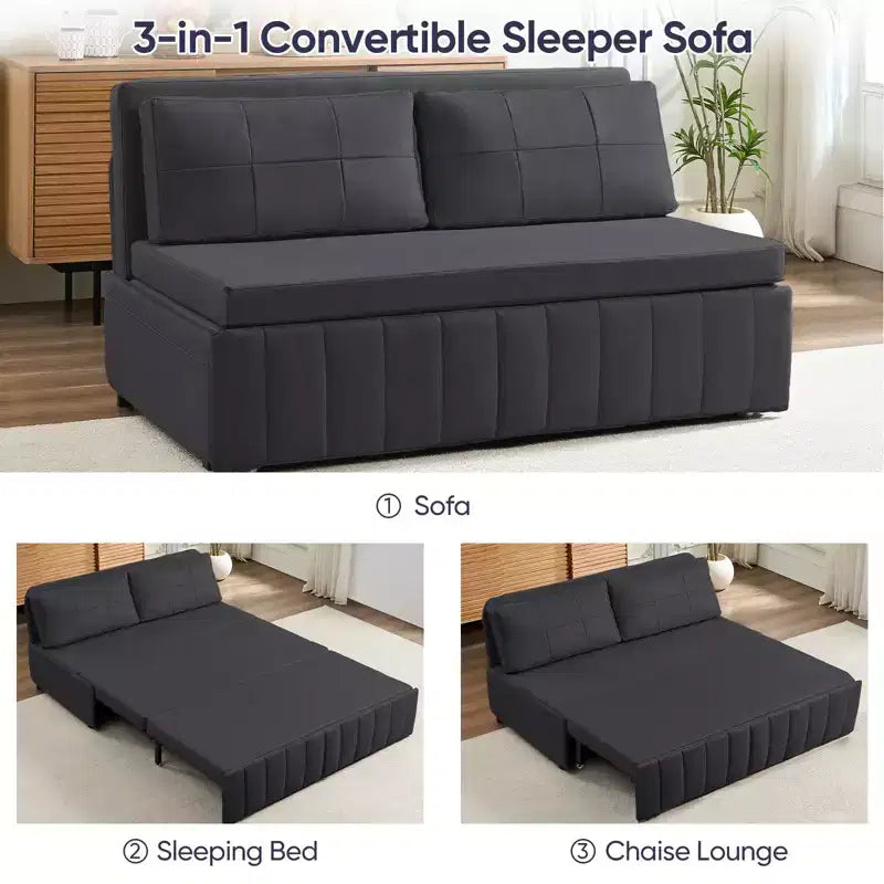 Canapé-lit convertible 3-en-1 de 157 cm avec méridienne