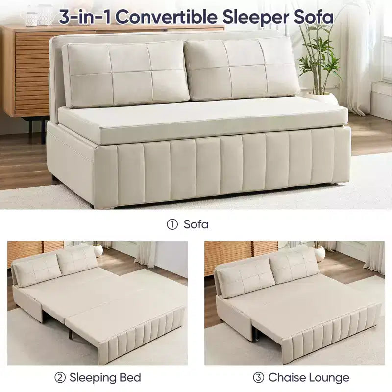 Canapé-lit convertible 3-en-1 de 157 cm avec méridienne