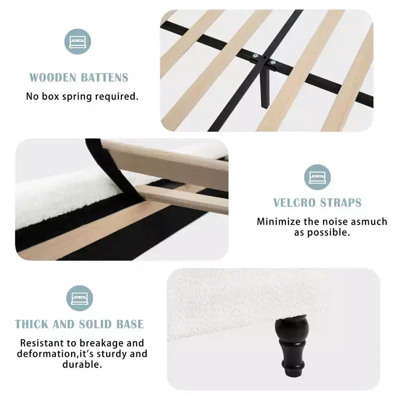 Lit en bois rembourré Boucle avec tête de lit capitonnée de 55 pouces