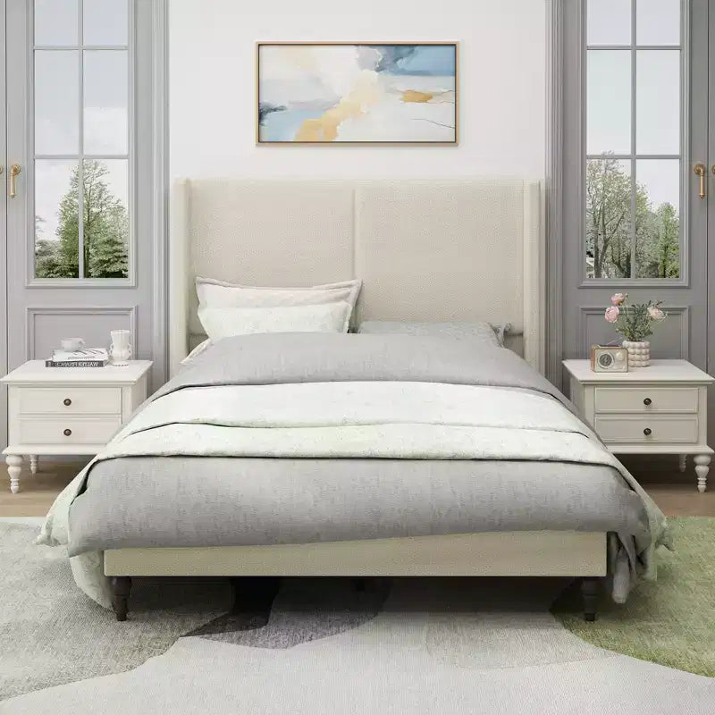 Lit en bois rembourré Boucle avec tête de lit capitonnée de 55 pouces