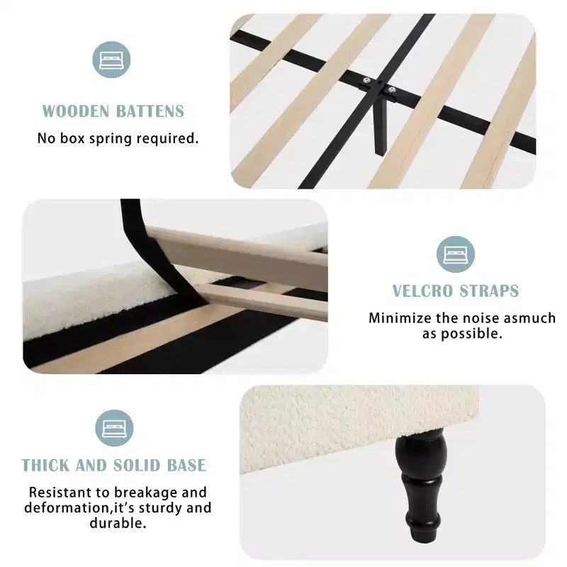 Lit en bois rembourré Boucle avec tête de lit capitonnée de 55 pouces
