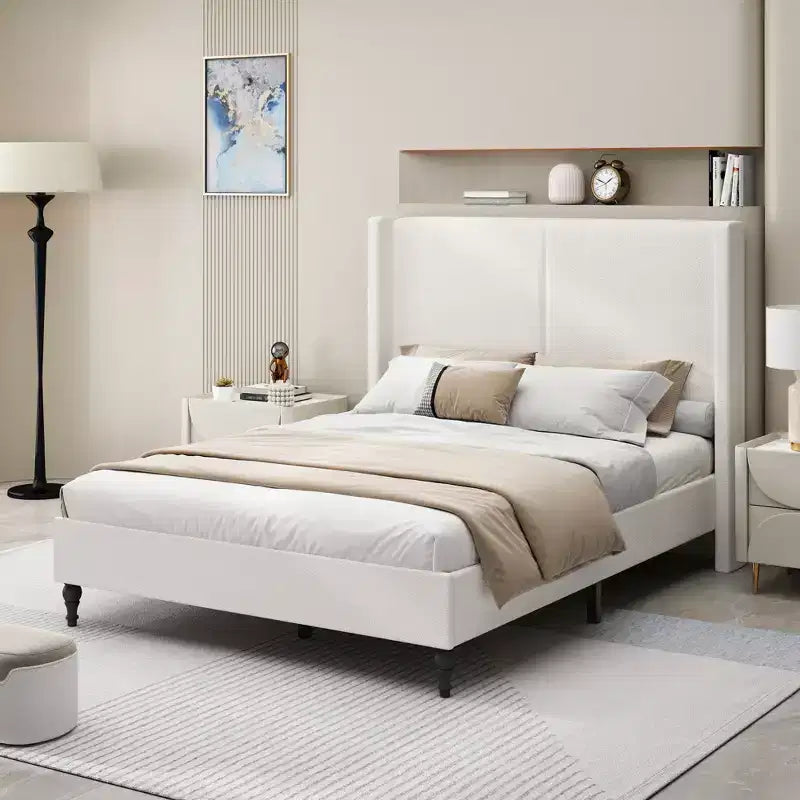 Lit en bois rembourré Boucle avec tête de lit capitonnée de 55 pouces