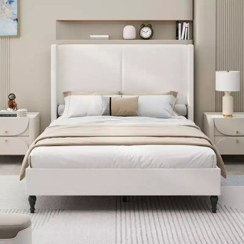 Lit en bois rembourré Boucle avec tête de lit capitonnée de 55 pouces
