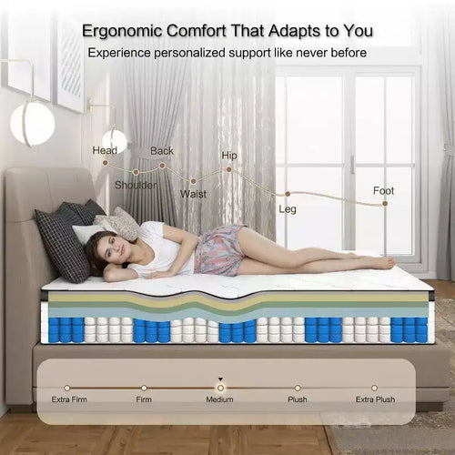10/12 Inch Innerspring Hybrid Mattress with Pressure Relief, Medium Feel, Bed-in-a-Box