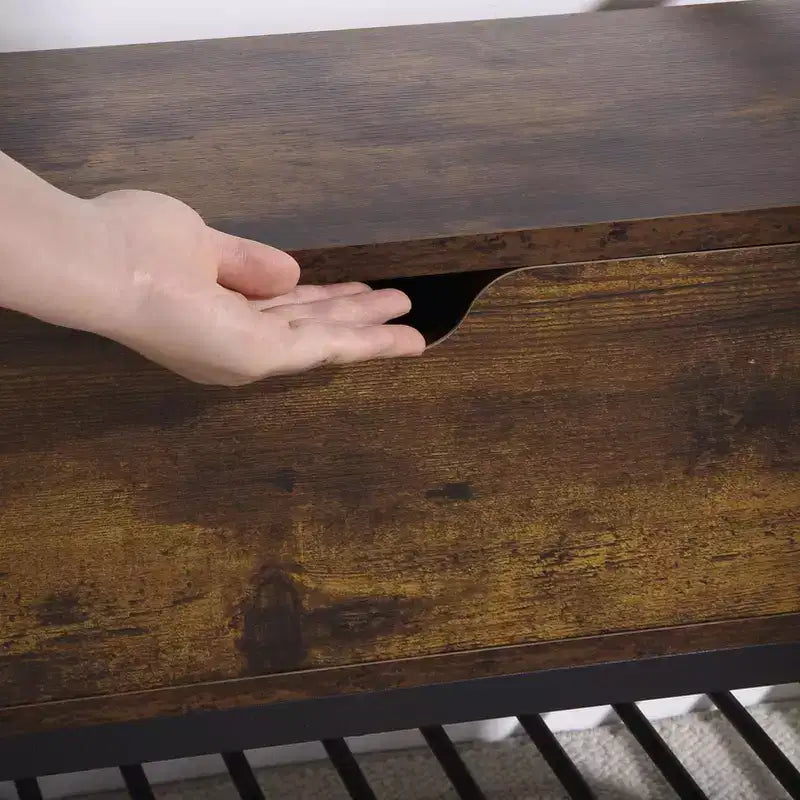 Banc d'entrée, banc à chaussures rétro en bois de 33 po avec boîte de rangement, porte-chaussures pour entrée, chambre, couloir, supporte 240 lb