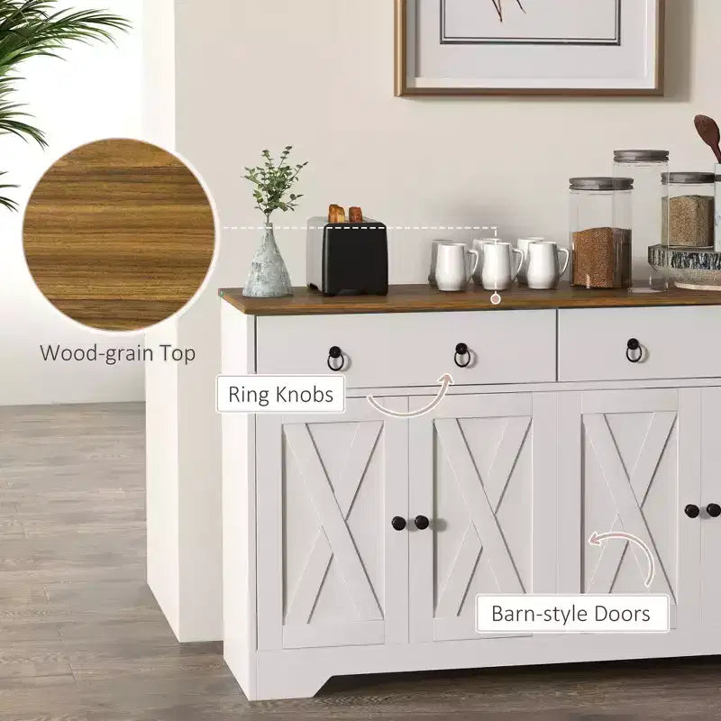 Buffet de salle à manger/cuisine de style rustique avec 4 portes et 2 tiroirs