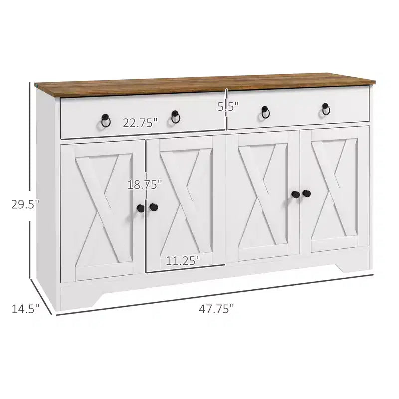 Buffet de salle à manger/cuisine de style rustique avec 4 portes et 2 tiroirs