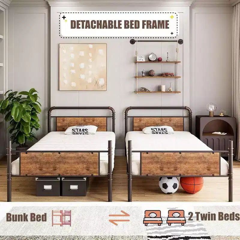 Lit superposé en métal une place sur une place avec rails de sécurité et échelle intégrée