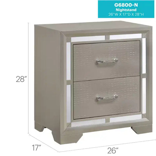 Table de chevet carrée en métal argenté à 2 tiroirs de 71 cm de haut x 63,5 cm de large pour chambre et salon