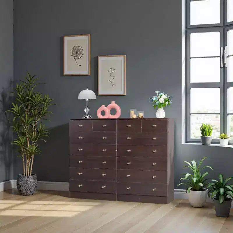 Commode à 7 tiroirs en panneaux de particules gris de 66 cm de large